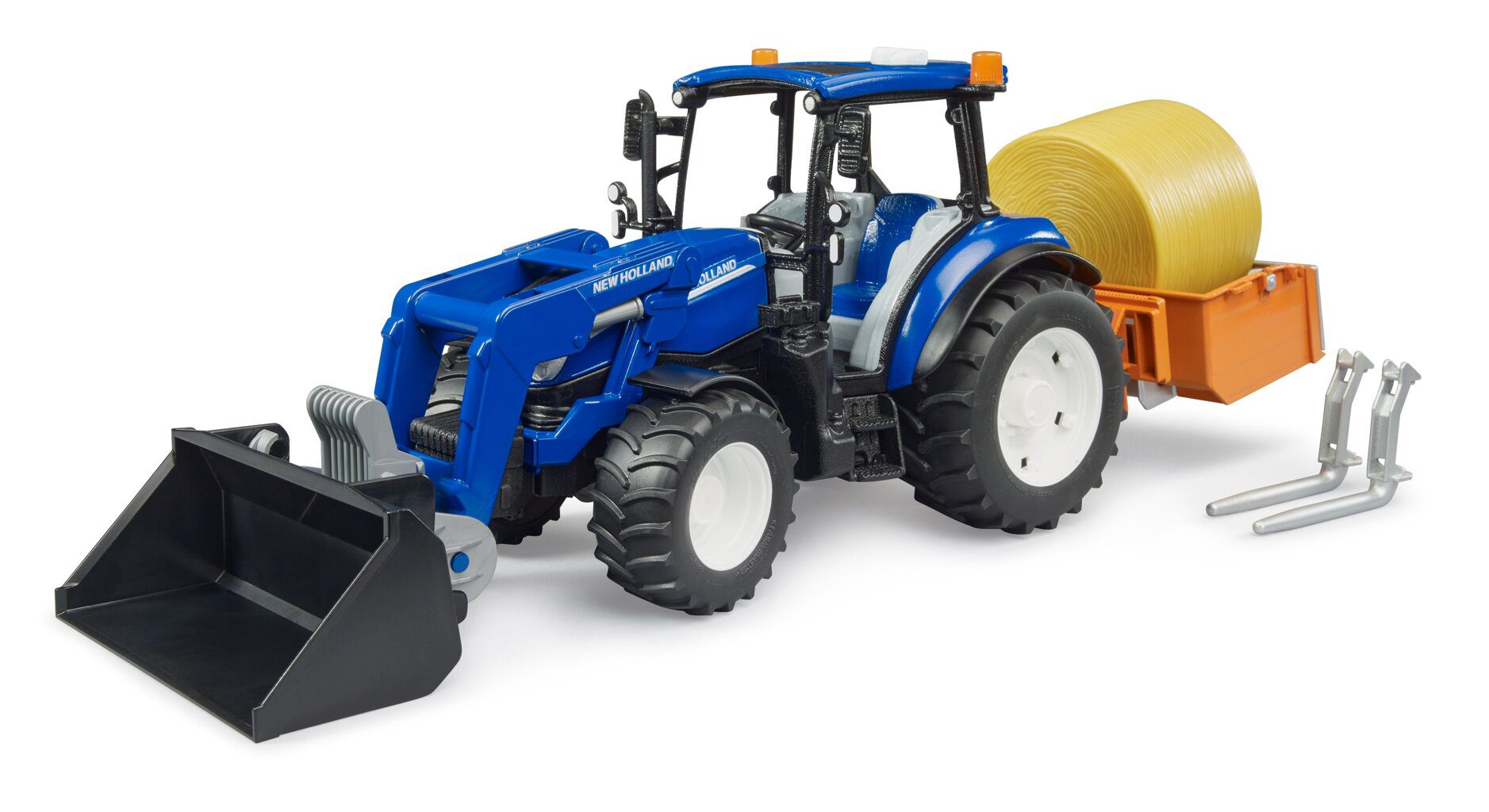 New Holland T5.120 z ładowaczem czołowym, wywrotką i widłami - Bruder 2187