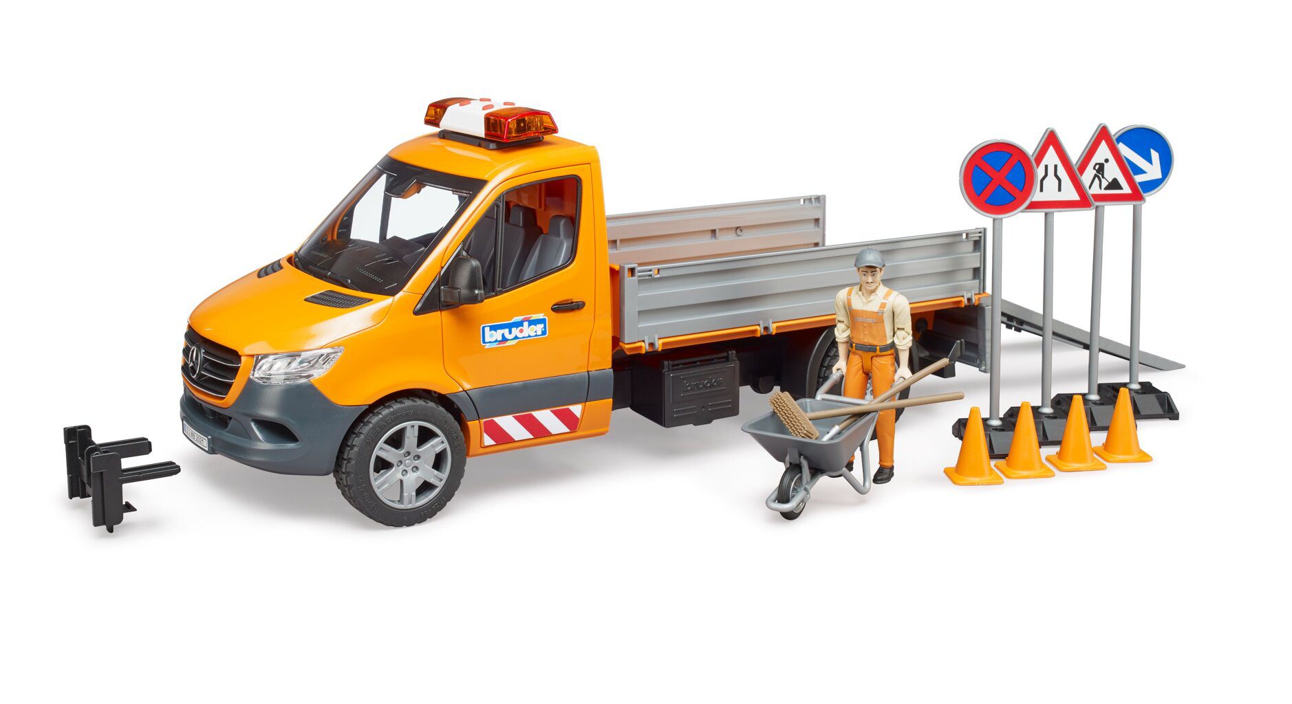 Samochód do prac drogowych MB Sprinter z kierowcą i akcesoriami - Bruder 2677