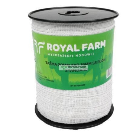 Taśma ogrodzeniowa   do elektryzatora 20 mm, 2x0,25mm SS biała 400m, Royal Farm   Dla Koni  Krów